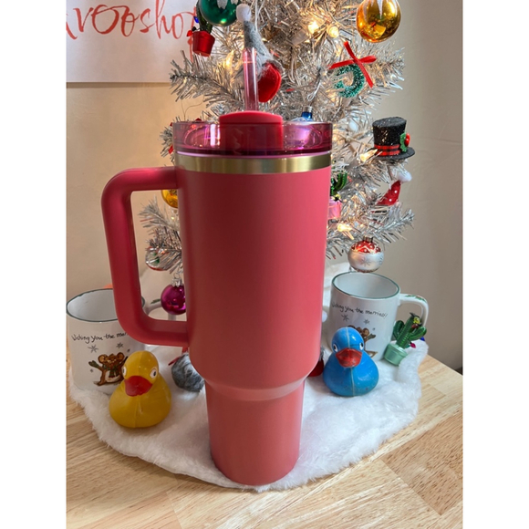 Stanley + Starbucks Holiday Winter 2024 Berry Pink Glitter & Gold Tumbler, 40 oz - Picture 2 of 7